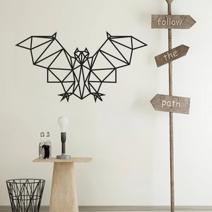 Minimalist black geometric bat wall decal for modern bedroom or living room decor