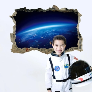 3D-Weltraum-Wandtattoo mit Erdblick und Astronauten-Jungen für die Wanddekoration