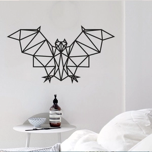 Modern black geometric bat wall sticker with abstract triangular design for bedroom decor