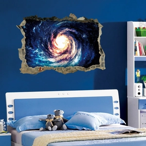 3D Wandtattoo mit Galaxie-Sternen-Design und Mauerbruch-Effekt für die Wanddeko