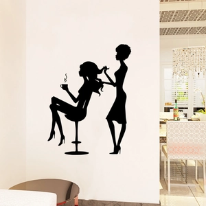 Elegante adesivo da parete per parrucchiere con silhouette femminili per decorazione