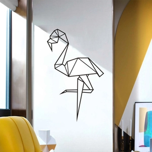 Modern black geometric flamingo wall sticker in minimalist origami style for living room décor