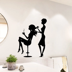 Adesivo da Parete con Silhouette di Donna Salone di Bellezza PVC Removibile Barbiere Finestra Porta in Vetro Decoro Nero Murale Artistico