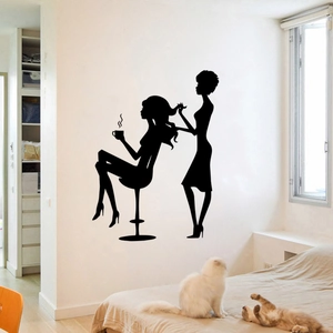 Adesivo murale elegante per parrucchiere con silhouette nera per salone di bellezza