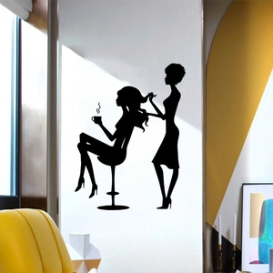 Adesivo murale per parrucchiere con silhouette di donne eleganti per arredamento