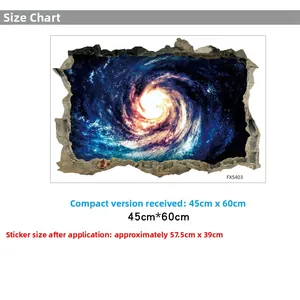 Größentabelle für 3D-Galaxie Wandtattoo mit Layout 45x60cm und Endmaß von 57,5x39cm