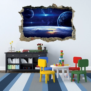 3D broken wall universe stars wall sticker in children room home decor view