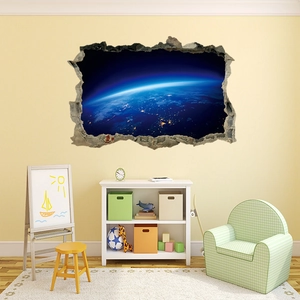 3D Wandaufkleber mit Riss-Optik Erde und Galaxie Sternenhimmel für das Kinderzimmer