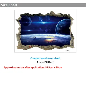 Detailed 3D starry sky wall sticker layout with Earth theme and FX5401 product size guide