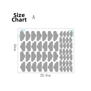 Size chart for Nordic style cloud wall stickers with detailed 25.5x20cm dimensions