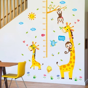 Detailed wall sticker showing giraffe and monkey theme for height measurement 60-160cm