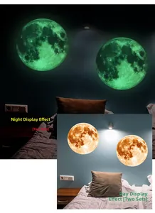 Luminous moon wall decals for nursery showing glow in the dark and daylight texture effects