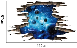 Detailed 3D cosmic wall sticker showing deep blue galaxy and planets with dimensions 110x67cm