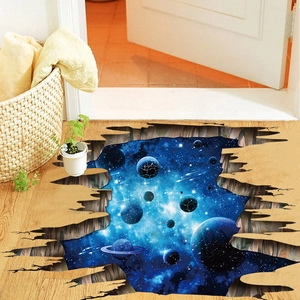 3D starry galaxy universe floor sticker with broken floor design made of PVC