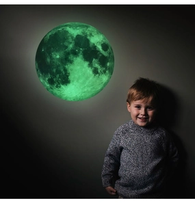 Glow in the dark moon wall sticker with realistic crater texture for kids bedroom