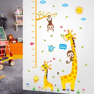 Detailed wall sticker showing giraffe and monkey height chart measuring 60 to 170cm