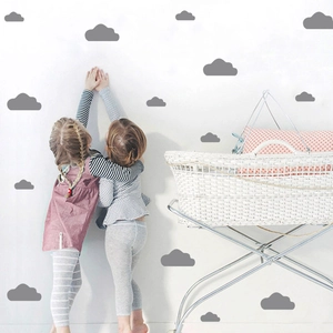 Grey cloud wall stickers for nursery decor featuring multi-size flat design vinyl decals