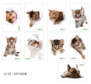 Detailed 3D cat dog and hamster wall stickers set showing 20x30cm size dimensions