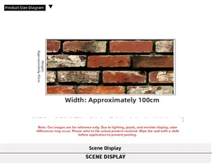 Size chart for 45x100cm red brick self-adhesive wallpaper with dimensions and installation tips