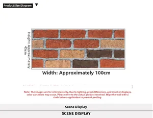 Detail view of multi-color retro brick wall sticker showing textures and 45x100cm dimensions