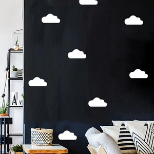 White cloud wall decals for kids room decor on dark background minimalist vinyl stickers