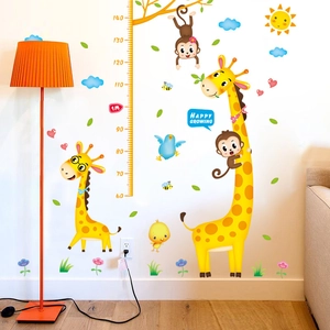 Cartoon Animal Height Chart Wall Sticker For Kids Room Giraffe Monkey Growth Measurement PVC Decorative Home Decal
