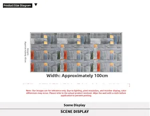 Detail view of 45x100cm vintage brick wall sticker with accurate size dimensions