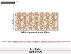 Detail showing 45x100cm self-adhesive wallpaper with white leaf and wood grain pattern
