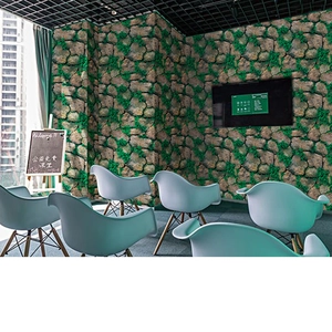 3D self-adhesive stone and green moss texture wallpaper for living room wall decor