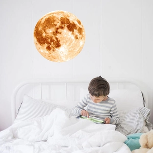 Glow-in-the-dark luminous moon wall sticker with realistic golden texture for kids room