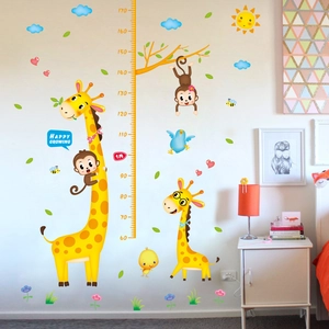 Cartoon giraffe and monkey height measurement wall sticker for kids bedroom decor