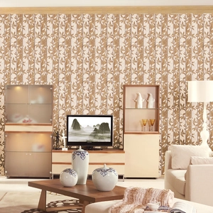 Vintage SA-1017 self-adhesive wallpaper with brown leaf patterns in a living room interior