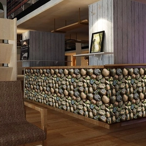 Selbstklebende 3D-Steintapete mit realistischen grauen und braunen Kieselstrukturen für Bars