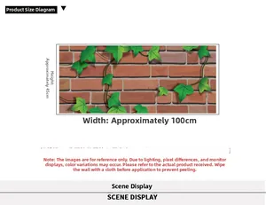 Detail showing 45x100cm self-adhesive wall sticker with red brick and green vine pattern