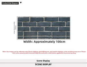 Detail view of 3D antique grey brick wall sticker showing dimensions 100cm by 45cm