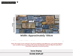 Detail of 45x100cm self-adhesive wallpaper with realistic grey stone brick pattern texture