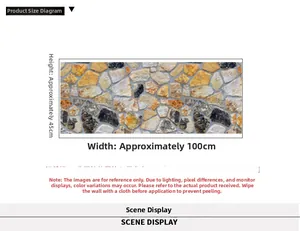 Detail showing self-adhesive stone pattern wallpaper dimensions 45cm height by 100cm width