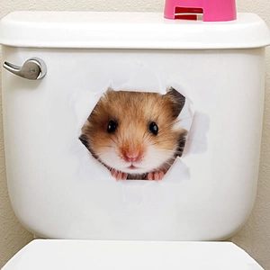 Detailed 3D hamster sticker showing a cute animal peeking through a white crack on a surface