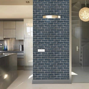 Self-adhesive 3D blue-gray brick pattern wallpaper for modern living room and kitchen walls