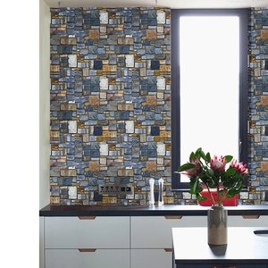 3D realistic stone brick self-adhesive wallpaper for living room and kitchen wall decor