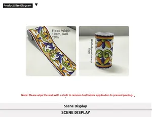 Detail of floral Majolica tile sticker 10cm x 10m roll for kitchen wall waistline decor