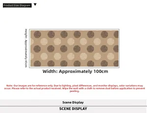 Polka dot wall sticker with brown circles on khaki fabric texture, size 100cm by 45cm