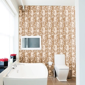 Self-adhesive wood grain wallpaper with white leaf patterns for home wall decoration