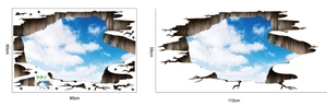 Detailed size specifications for 3D blue sky floor stickers in 60x90cm and 58x115cm sizes