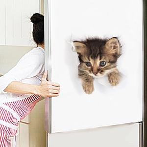 Realistic 3D brown tabby kitten wall sticker showing paws peeking through a hole