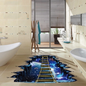 3D suspension bridge galaxy floor sticker with creative space illusion and cosmic stars
