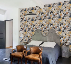 Self-adhesive stone pattern wallpaper for interior wall decor in bedroom setting