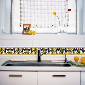 Self-adhesive bohemian floral waistline wall stickers for kitchen and bathroom tiles