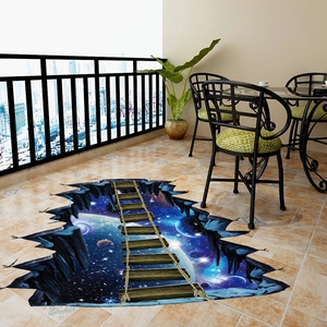 Creative 3D space planet and suspension bridge floor sticker made of PVC material