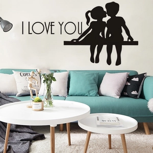 Sticker mural créatif I LOVE YOU silhouette avec un couple romantique qui s'embrasse